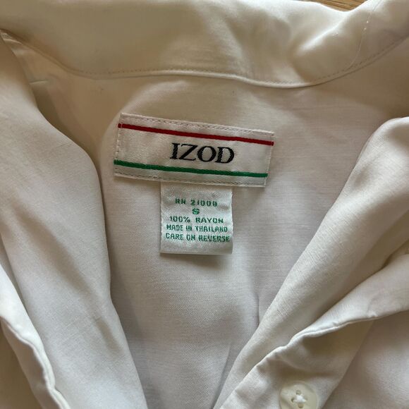 vintage Izod white small button down short sleeve rayon blouse seashell design - Picture 11 of 14
